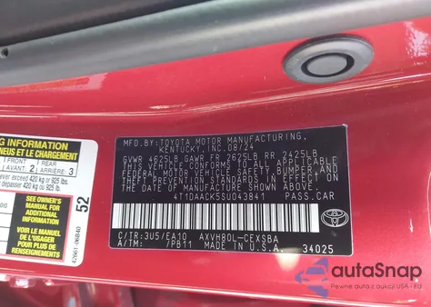 2025 Toyota Camry Se z USA, uszkodzony, nr VIN 4T1DAACK5SU043841